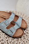 Fabric slippers on cork sole with buckles mint Atera
