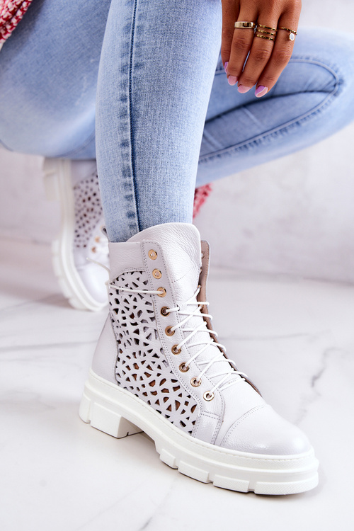 Leather openwork boots White Aileen