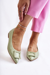Leather Ballerinas With Spitz Ornament Green Simone 