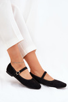 Ballet Flats With Strap And Buckle Eco Suede Black Vikilora