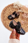 Black Glossy Children's Ballerina Flats With Velcro Strap And Bow Olessa