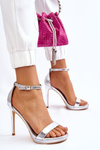 Elegant Leather Sandals On High Heel Silver Averie 