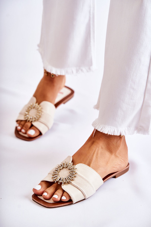 Comfortable Women's Slippers With Decoration Light beige Ginera