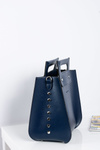 Large Women's Navy Blue Trunk Handbag Rivets