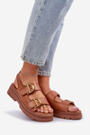 Eco leather sandals with buckles camel Vulinea