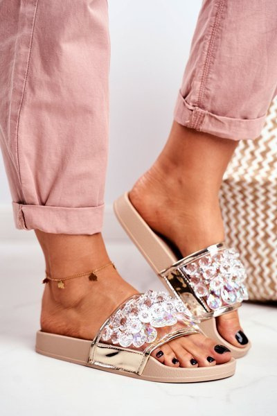 Damskie Klapki Lu Boo Kryształki Beżowe Bobbi