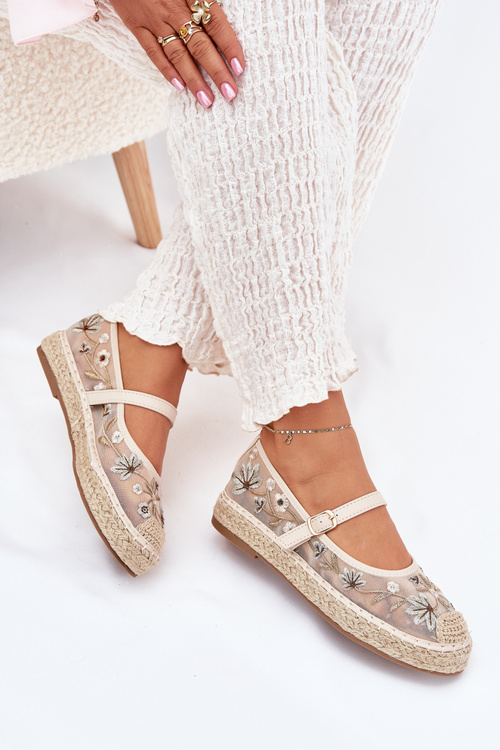 Mesh Espadrilles With Embroidery On Platform Beige Laxisa