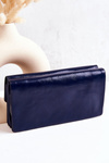 Large Leather Wallet On Zipper Navy Loreaine