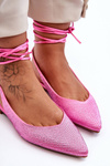 Women's Lace-Up Ballet Flats Embellished with Studs Pink Jange