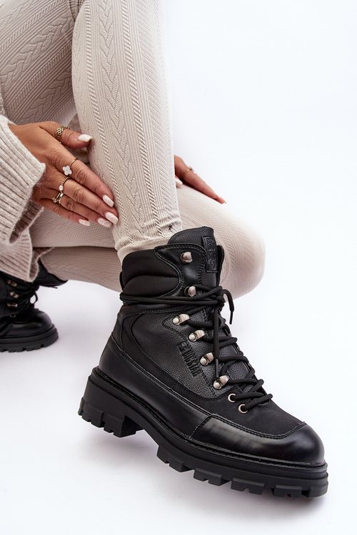 Women's Warm Lined Lace-up Boots Black Big Star MM274663