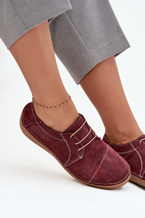 Leather Women's Loafers with Stitching Artiker 57C2111 Burgundy