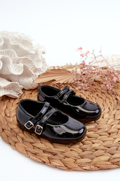 Black Patent Leather Children's Ballerina Flats with Straps Margenis