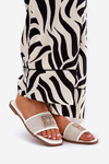 Elegant women's sandals with decoration on flat heel white Lovehia