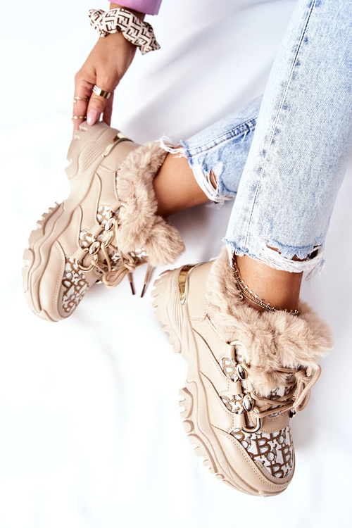 Damskie Ocieplane Sportowe Buty Khaki Heart Beats