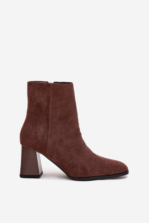 Women'S Ankle Boots Made Of Eco Suede With Heel Zipper Brown Zelita