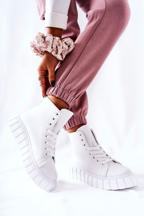 Leather High Platform Sneakers White Meniphise