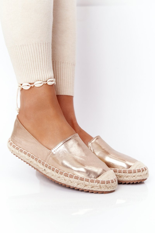 Espadryle Skórzane Pleciona Podeszwa Big Star Złote HH274503