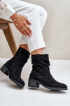 Warm women's ankle boots with gathered upper on low heel black Zinanya