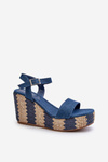 Women's Denim Wedge Sandals with Braid Blue Reviala