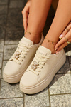Women's Leather Platform Sneakers with Bow Beige Vinceza 66641