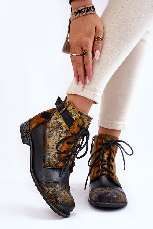 Women's Leather Boots Shoes Maciejka 05077-07 Yellow-Black