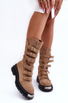 High Boots with Straps Suede Workery Beige Elnatea 