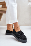 Women's Platform Moccasins with Bow Black Naivine