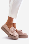 Ladies Platform Moccasins With Bow Powder Pink Naivine