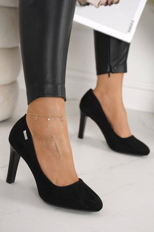 Classic Women's Pumps On A Block Heel Suede Black Eleanor