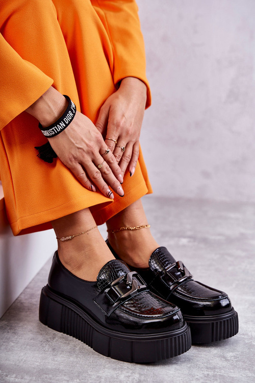 Fashionable leather shoes on the platform Black Marsol