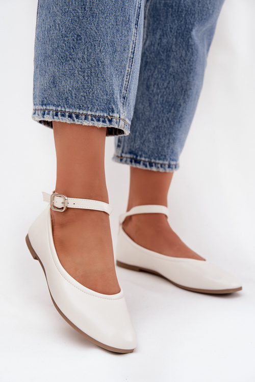 Women's Ballerinas With Strap And Clasp White Janelor