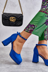 Suede Chunky Heels Platform Pumps Blue Diame