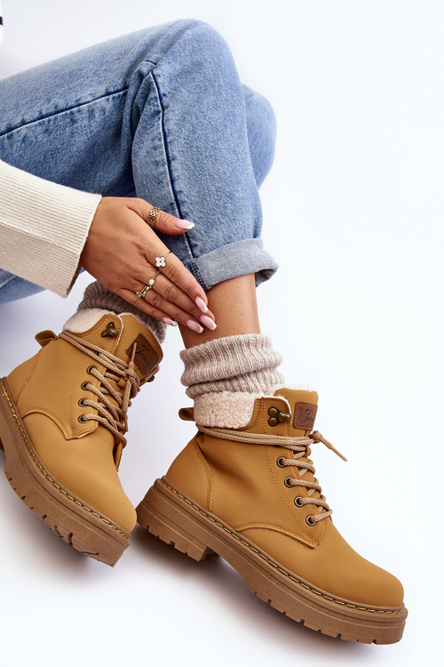 Women's Leather Trappers With Fur Camel Lynnvia