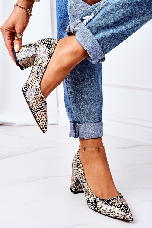 Leather Pumps With Animal Pattern Lewski Shoes 2801 Black-Beige