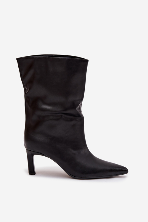 Damskie Botki Wsuwane Obcas Szpilka Eko Skóra Czarne Norell