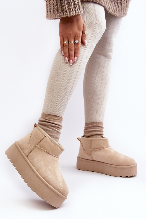 Women's Snow Boots On Platform Light Beige Mennja
