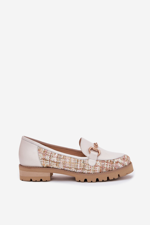 Ladies Leather Moccasins With Golden Detail Light Beige Laura Messi 2938