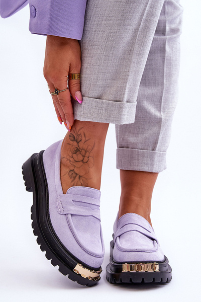 Classic Suede Loafers With Embellishment Violet Monaro