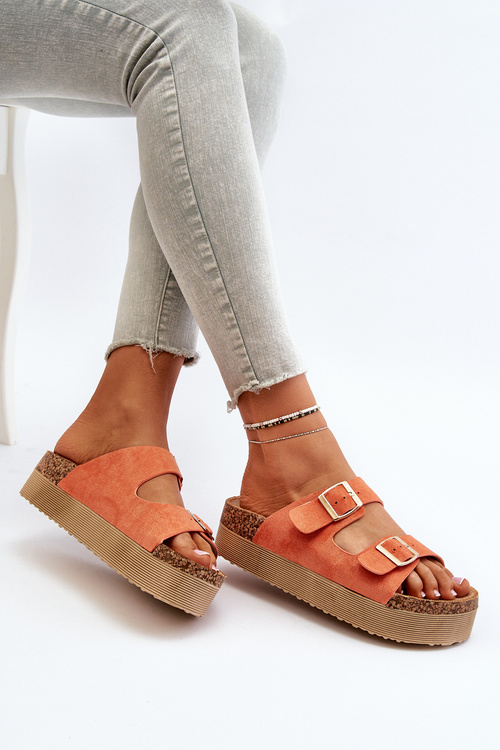 Women's Platform Sandals with Buckles Orange Lolpey