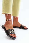 Women's Sandals With Eco Leather Decoration On Flat Heel Black Sadria