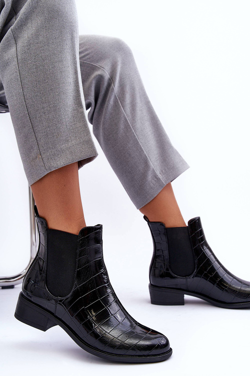 Leather Ankle Boots Animal Print Black Daina