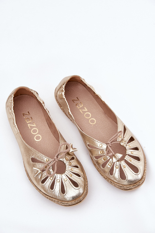 Flat Ballet Shoes Made Of Natural Leather Zazoo 10179 Gold