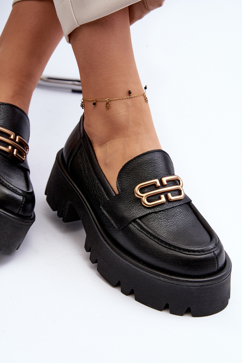 Loafersy Damskie Masywne Skóra Naturalna Czarne Zazoo 20164