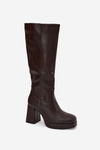 Women's Knee-High Boots With Zipper Heel Chocolate Selvia