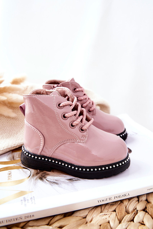 Leather Children's Boots Lacquered Pink Maris