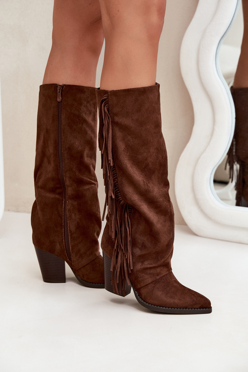 Women's Cowboy Boots With Fringes On A Heel Brown Tivara