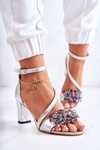 Women's Leather Sandals On High Heel Silver Torine