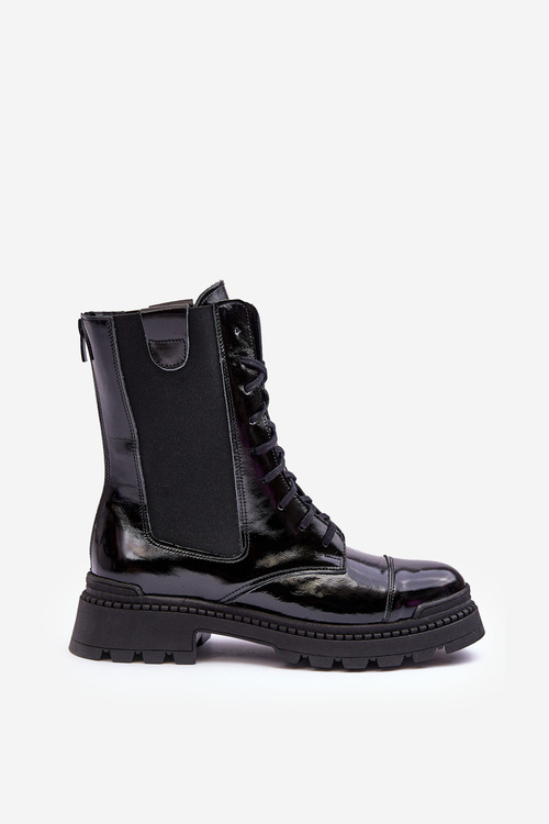 Leather Women's Lace-up Ankle Boots Black Nicole 2836