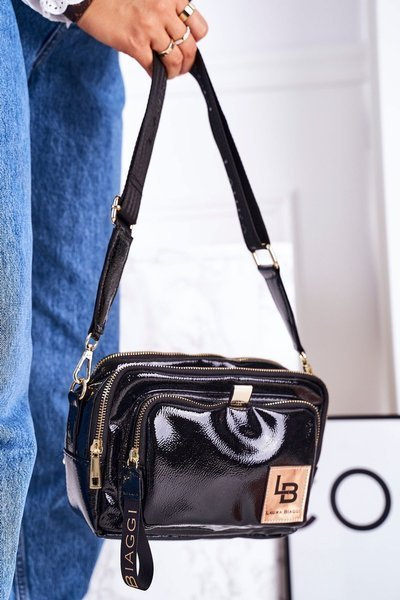 Women's Messenger Bag Trunk Purse LAURA BIAGGI Shiny Black
