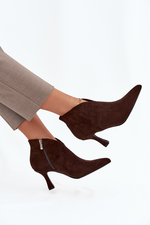 Low Women's Ankle Boots On Heel Eco Suede Chocolate Jolivra